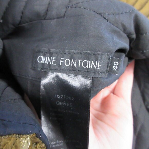 Anne Fontaine Genes Quilted Reversible Coat Women 40 Black Gold Long Luxury 1166 - Picture 4 of 16